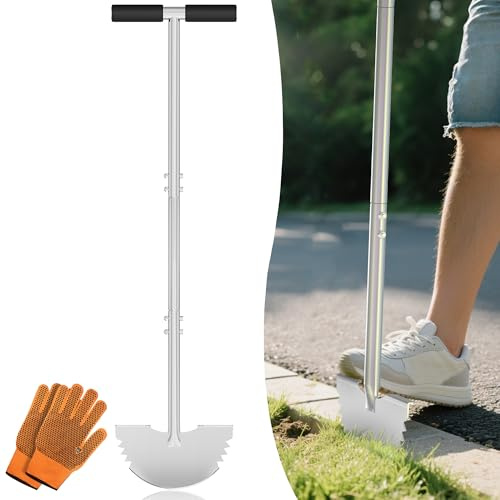 KYEEN-TOOLS Serrated Edger Lawn Tool - Half Moon Shovel with Softer T-Handle, Lawn Edger for Yard, Garden, Landscaping, Sidewalk, Cable Burial - Ergonomic Design, Rust-Proof, 38 in