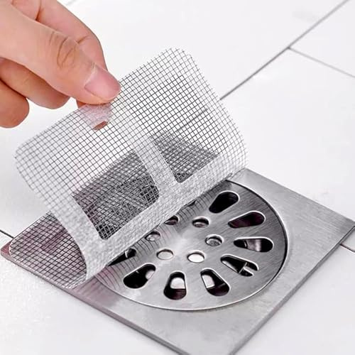 TUCEWP 30Pcs Disposable Shower Drain Cover Hair Catcher 4 X 4 Square Shower Drain Mesh Stickers Flat Floor Drain Sticker for Bathroom, Laundry, Bathtub, Sink Adhesive Window Screen Repair Tape Kit