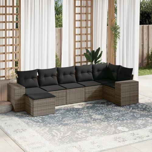 SECOLI Conjunto de muebles de jardín de ratán con espacio de almacenamiento, XXL, muebles de terraza, sofá de salón, grupo de asientos de ratán, muebles de esquina, juego de muebles de balcón, color
