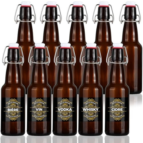 Winter Shore 360 ml Bernsteinfarbene Leere Flaschen zum Befüllen mit Etiketten (10er-Pack) - Flaschen mit Bügelverschluss & Deckel für Vanilleextrakt - Bügelverschluss Flasche für Bier & Kombucha