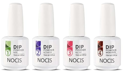 Dipping Powder Liquid Set - 4Pc Fast Dry Nail Dip Powder Kit - Base Activator Top Coat Brush Saver Acrylic Essentials Long-Lasting Manicure for Beginners
