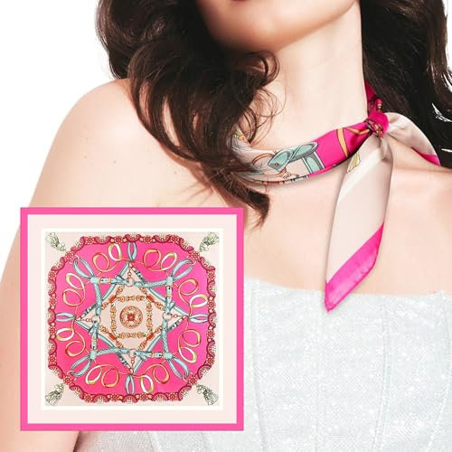 Wulcea Bandana Foulard Cheveux Foulards Bandanas Satin Carré 70x70cm Imitation Soie Chaîne Motifs Rétro Rose Classiques Uni Cadeau Femme Maman