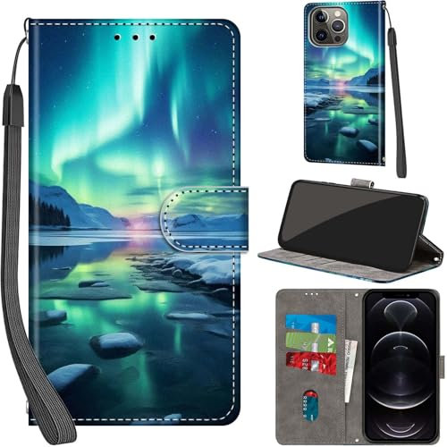 Haninsuze for iPhone 13 Pro 6.1-Inch Case PU Leather Wallet Book Flip Folio Stand View Magnetic Multi-Pattern Cover compatible with iPhone 13 Pro Phone Case (Arctic)