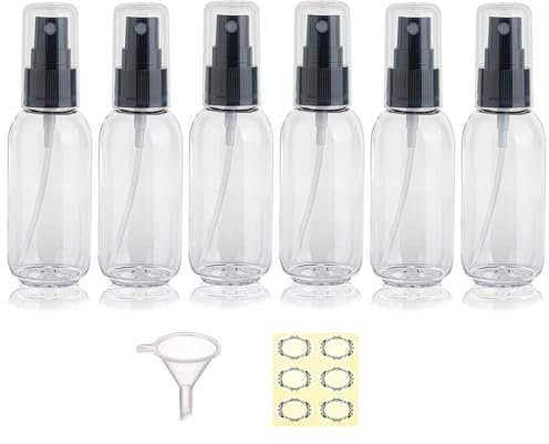 Apstaqeoo 6Pcs 50Ml Travel Bottles Plastic Sprayer Bottle Dispenser for Toiletries, Empty Refillable Pump Bottle TSA Approved Travel Container with Funnel & Labels for Liquid Cosmetic (Clear)