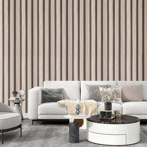 Beswitory Dark Brown 3D Effect Wood Slats Wallpaper Natural Wood Grating Panel Wallpaper Feature Wall for Hallway Stairs Lounge Hall Adults Kids Bedroom Living Room