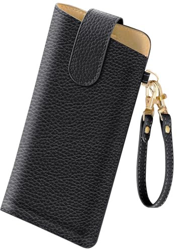 DOMIPHIE Brillenetui Weich, Tragbares Etui für Sonnenbrillen Brillenetui Premium Brillenetui mit Schnappverschluss PU Leder Brillenetui mit Lanyard Mikrofiber Brillentasche für Damen und Herren