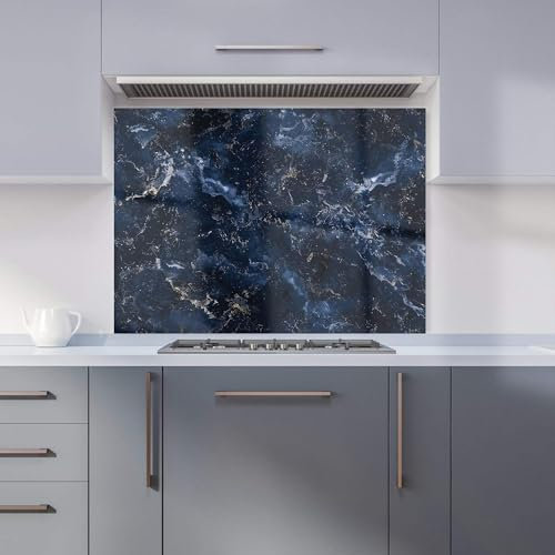 Warren Reed - Designer Premium Navy Blue Quartz Effect Kitchen Splashback 6mm Toughened Glass Kitchen Splashback – Heat Resistant Splashback for Kitchens, Perfect for Cookers and Hobs, Polished Edges
