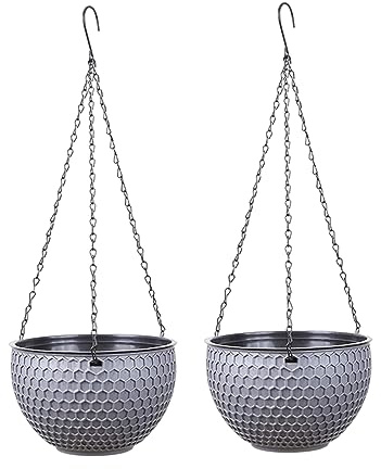 Pastoralist Hanging Planter 2Pc Hanging Self-Watering Plant Pots 8.27 Inch Minimalist Style Hanging Flower Pots Basket with Drainage Hole for Indoor Outdoor Decor Grey, Self Watering Plant Pot
