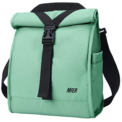 MIER Rolltop Lunch Bag for Men with Adjustable Shoulder Strap, Green, 9L | Insulated Cool Bag for Men,Women, Fit A Water Bottle,Easy to Carry/Clean,Work, Travel, Picnic,Water-resistant,Tote Cooler