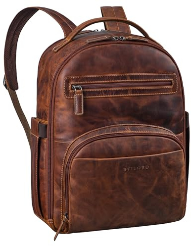 STILORD Paco Premium Business Rucksack Herren Leder Groß | Herren Arbeitsrucksack mit Laptopfach 15.6 Zoll Laptoprucksack Männer Rucksack Leder für Arbeit Büro Reise Uni Farbe:Salerno - braun