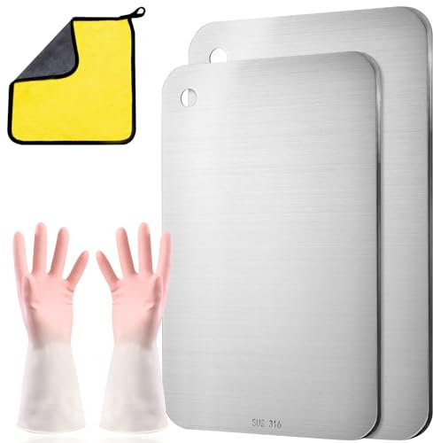 Tagliere da Cucina Acciaio Inox 316 Alimentare, Titanium Cutting Board Igienico, Multifunzionale, Doppia Faccia, Senza BPA, Tagliere Professionale per Carne, Pane, Verdura e Frutta (29 x 20 cm)