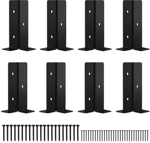 MAHIONG 8PCS Fence Post Brackets, Adjustable Pergola Brackets with Screw, Black Deck Post Anchor Bracket Suitable for Deck Post Supports, Table Leg, Terrace Wooden Fence