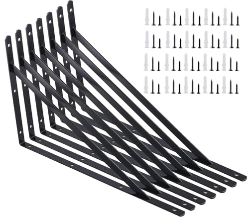HEIYUET 8 Stück Schwarz Regalhalterung 400 x 250 mm, Regalwinkel Schwarz Metall, 90 Grad Regalträger, Regal Halterung Wand Schwerlastkonsole Regalkonsole für Winkel Regal, Tragkraft 120 kg