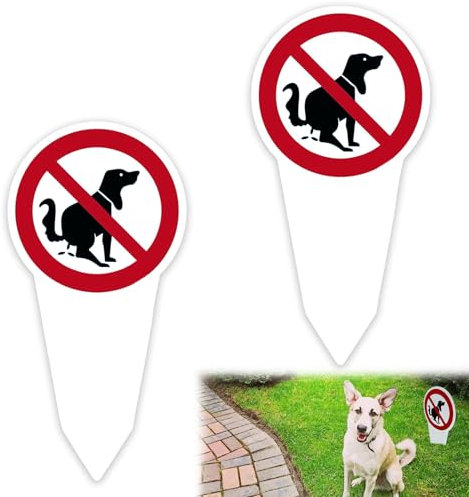keyxer 2 pièces de panneau enfichable Pas de toilettes pour chiens ici !, panneau en PVC avec piquet de terre, poteau d'avertissement d'interdiction de toilettes pour chiens