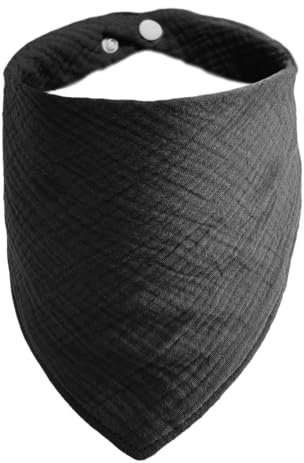 ICEMOOD Haustier-Baumwoll-Bandanas mit verstellbarem Druckknopf für kleine Welpen – Einfarbiges Hundehalstuch,Schwarz,M