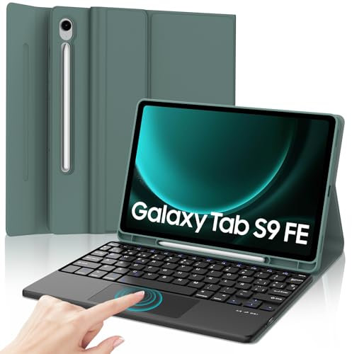 IVEOPPE Funda Teclado Samsung Galaxy Tab S10 FE 2025/S9 FE 10.9/S9 11 2023 con Touchpad, Teclado Bluetooth con trackpad, Magnéticamente Desmontable QWERTY Español Ñ, Verde Oscuro