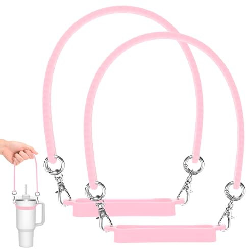 M METERXITY 2-Pack Water Bottle Handle, 12.2 Inch Silicone Portable Water Bottle Sling Carrier, Holder with Straps for Stanley Cup/Most 8-40oz Cups Accessories [Pink]