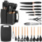 Vortix 19 Pièces Kit Ustensiles de Cuisine, Set de Couteaux et Ustensiles de Cuisine, Set de Spatule Silicone avec poignée en bois, Noir