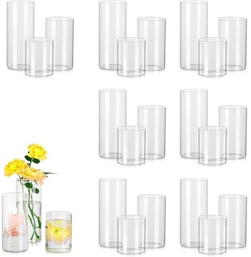Jarrón Alto Transparente Ideal for centros de Mesa, candelabros de Cristal for Velas de Pilar o flotantes, jarrones Redondos Ideales for Aniversarios de Bodas.(9pcs Set)