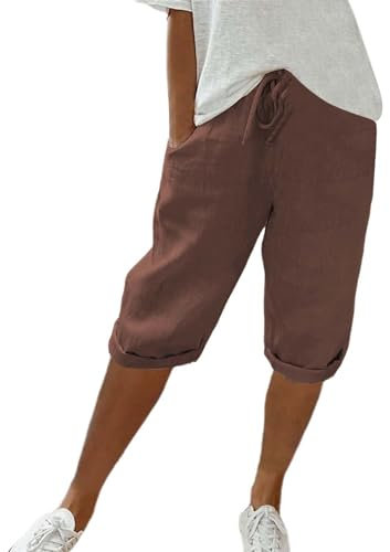 Pantaloni Donna Estivi Larghi Comodi Cotone E Lino Pinocchietti Elegante Leggeri 3/4 con Tasca Cropped Bermuda Capri Vita Alta Casual Tuta Sportivi Coulisse Regolabile Pantalone Jogger Estivo Offerte