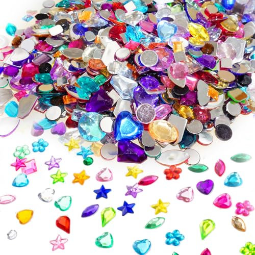 1200PCS Acryl Strasssteine Bunt Schmucksteine Set Glitter Künstliche Edelsteine Multicolor Mix Form für Bastelarbeiten, DIY, Party Events, Piratenschatz