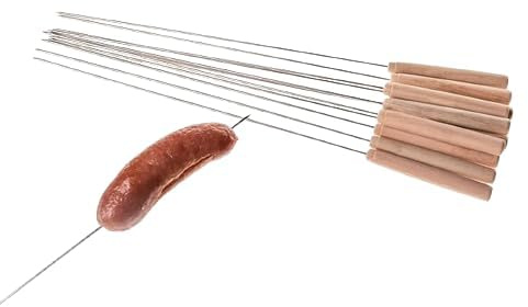 Neel Saanjh Long Stainless Steel BBQ Skewers with Wooden Handles, Set of 12 Reusable Grilling Sticks for Shish Kabob, Long Lasting, Sausage, Marshmallows, Meat, Veggies, and Outdoor Cooking,40cm
