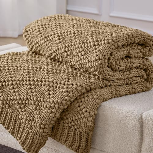 Anysay Knitted Weighted Blanket for Adult, Chunky Knit Weighted Throw for Sleep 60*80 20lbs, Cooling Breathable Machine Washable Fall Heavy Blanket for Room Decor (Beige, Queen)