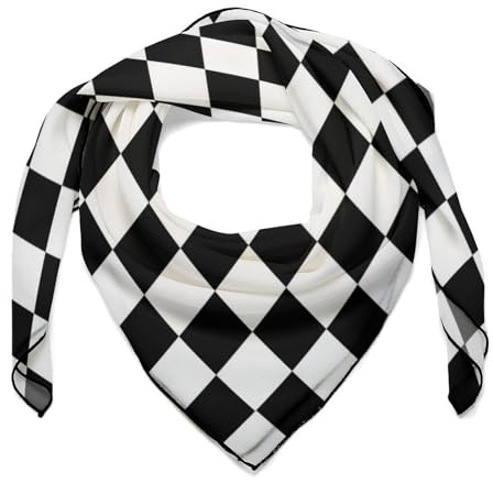 SMAZDFXX Foulard carré en soie pour femme, motif drapeau à damier noir et blanc, 68 cm, pour envelopper les cheveux, décorer