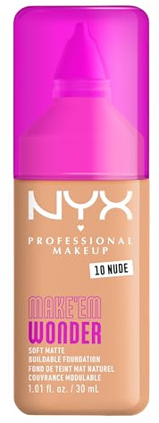 NYX Professional Makeup Make 'Em Wonder Foundation, 24H Soft Matte Aufbaubare Foundation, Mit hoher Deckkraft, Mattes Finish, 10 Nude