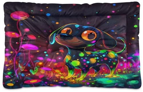 KLL Dripping Paint FUUNY Dachshund Dog Washable Dog Sleeping Mattress Soft Anti-Slip Pet Kennel Beds for Medium/Large Dogs 24 x 18