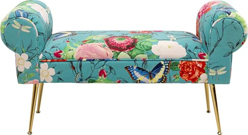 Kare Design Bank Wing Flower Fever, Blau, Sitzhöhe 39 cm, Blumen Motiv, Sitzbank, Polsterbank