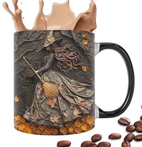 Mystic Feline Tumbler - Récipient en céramique enchanté - Ornement de gobelet inspiré de la magie - Vaisselle de service de sorcellerie originale avec style pour le petit déjeuner, le dîner, la fête