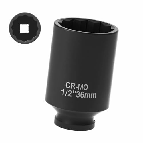 Llaves de Vaso Impacto 36mm Accionamiento 1/2 Multidiente Llave de Impacto | 12 Caras Profunda 78mm de Longitud para Tuercas de Ruedas