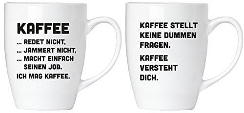 BRUBAKER Kaffee redet nicht... Kaffee jammert Nicht! - Tassen Set inkl. Geschenkpackung und Grußkarte - Kaffeetassen Geschenkset - Kaffeebecher Lustig aus Keramik für Büro und Zuhause