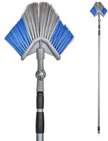 Peggy Perfect Deckenfeger, Staubfeger mit extra langem Teleskopstiel (283,5cm) und verstellbarem 230°-Winkelgelenk - Besenbesatz mit harten und weichen Borsten, für den Innen- & Außenbereich.