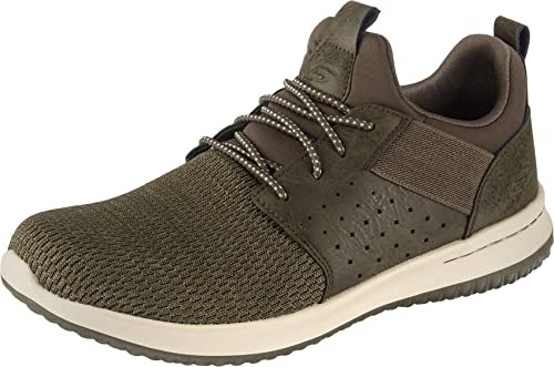 Skechers Herren Delson Camben Sneaker, Olive Mesh W Synthetic, 50.5 EU