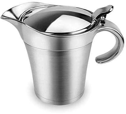 ShineMe Stainless Steel Gravy Boat Sauce Jug with Lid, 26oz Double Wall Insulated, Storage for Gravy or Cream, Used at Home & Kitchen