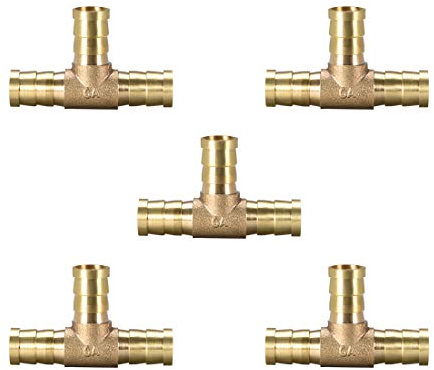 sourcing map 12mm or 15/32 ID Brass Barb Splicer Fitting,T-Shaped 3 Ways,Barb Hose Fitting Air Gas Water Fuel,Barbed Tee Connector,5pcs