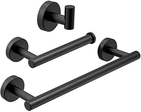Leekayer Mattschwarz Handtuchhalter,Klopapierhalter,Handtücher Haken 3 Stück Badezimmer,Bad Accessoires,Wandmontage,Edelstahl,LK19500B3