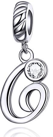 LaMenars Damen Charm-Anhänger Alphabet Buchstabe 925 Sterling Silber passend für, Chamilia und europäische Charm-Armbänder & Halsketten (Buchstabe G)