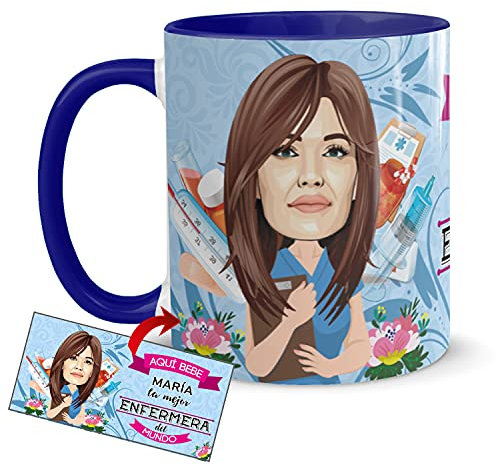 Kembilove Tazas Desayuno con Caricaturas Personalizadas y Nombre – Tazas de café Personalizadas Aquí bebe la Mejor Enfermera del Mundo – Regalos originales Profesiones