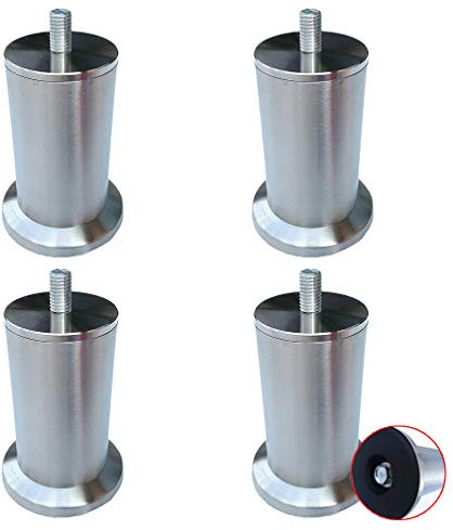 Pieds de Meubles en Acier Inoxydable,Pieds de Canapé,Tige Filetée M10,Réglable 5mm,Pieds de Rechange pour Base de Table en Verre/Armoire/Lit/Table Basse,Lot de 4 (9.8cm/3.9in)