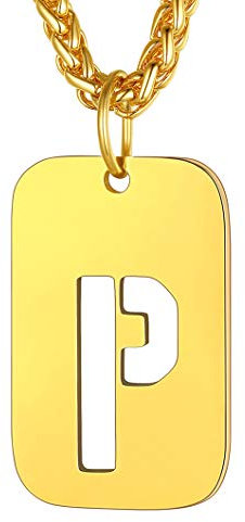 Richsteel vergoldeter Alphabet P Anhänger Herren Damen Dog Tag Anhänger mit Weizenkette für Paar Pärchen