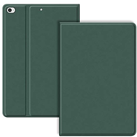 VAGHVEO Coque pour iPad 9.7 2017/2018, iPad Air1/Air 2 Étui Housse Cuir PU Antichoc Flexible Smart Case (Réveil/Sommeil Automatique) Cover Arrière TPU Souple pour iPad 5e/6ème/Air 1/2, Vert Foncé