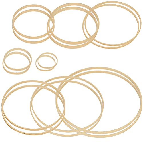 FOCCTS 16 Stück Holz Ringe Bambus Hoops für Traumfänger,Ringkreis 10cm/13cm/15cm/18cm/20cm/23cm/25cm/30cm für Traumfänger, DIY Handwerk Dream Catchers (8 Größen)