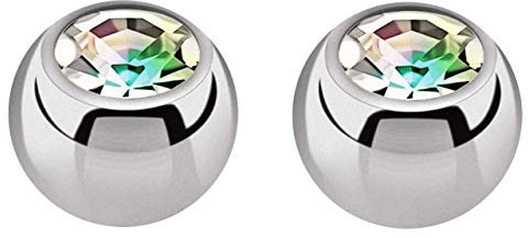 2X Titan Piercing Schmuck Verschluss Kugel in 1,2 x 4 mm, gefaßter Zirkonia in multiklar