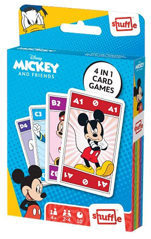 Shuffle Mickey & Friends Card Games For Kids - 4 in 1 Snap, Pairs, Happy Families & Action Game, Great Gift For Kids Aged 4+