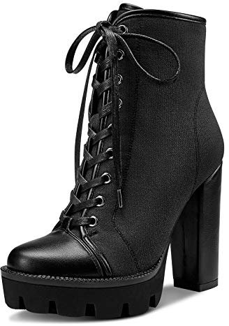 Castamere Scarpe col Tacco Plateau Donna Moda Stivali Tacco a Blocco 12CM High Heels Nero Scarpe EU 36