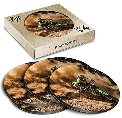 4 x Eco Boxed Cork Coasters - Motocross Dirt Bike Rider Drink Cup Mug Glass Table Mat #14549
