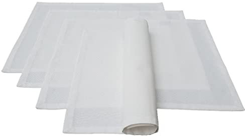 Lemos Home Hochwertiges Platzset Platzdeckchen 4 Stück aus 100% Baumwolle Kollektion Konzept, Farbe & Größe wählbar (Platzset 4er Set - 46x36cm, Weiß)